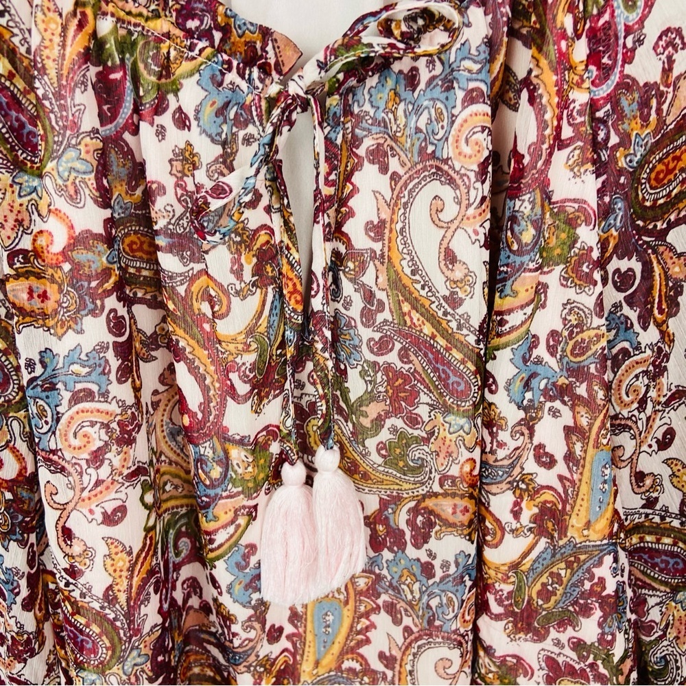 JESSICA SIMPSON MATERNITY pink tassel paisley peasant boho blouse size small - Picture 5 of 15